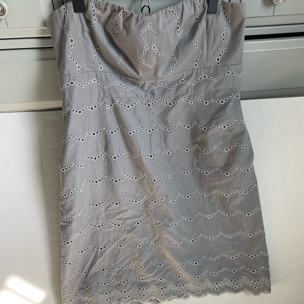 J. Crew Strapless Eyelet Dress with Scalloped Hem